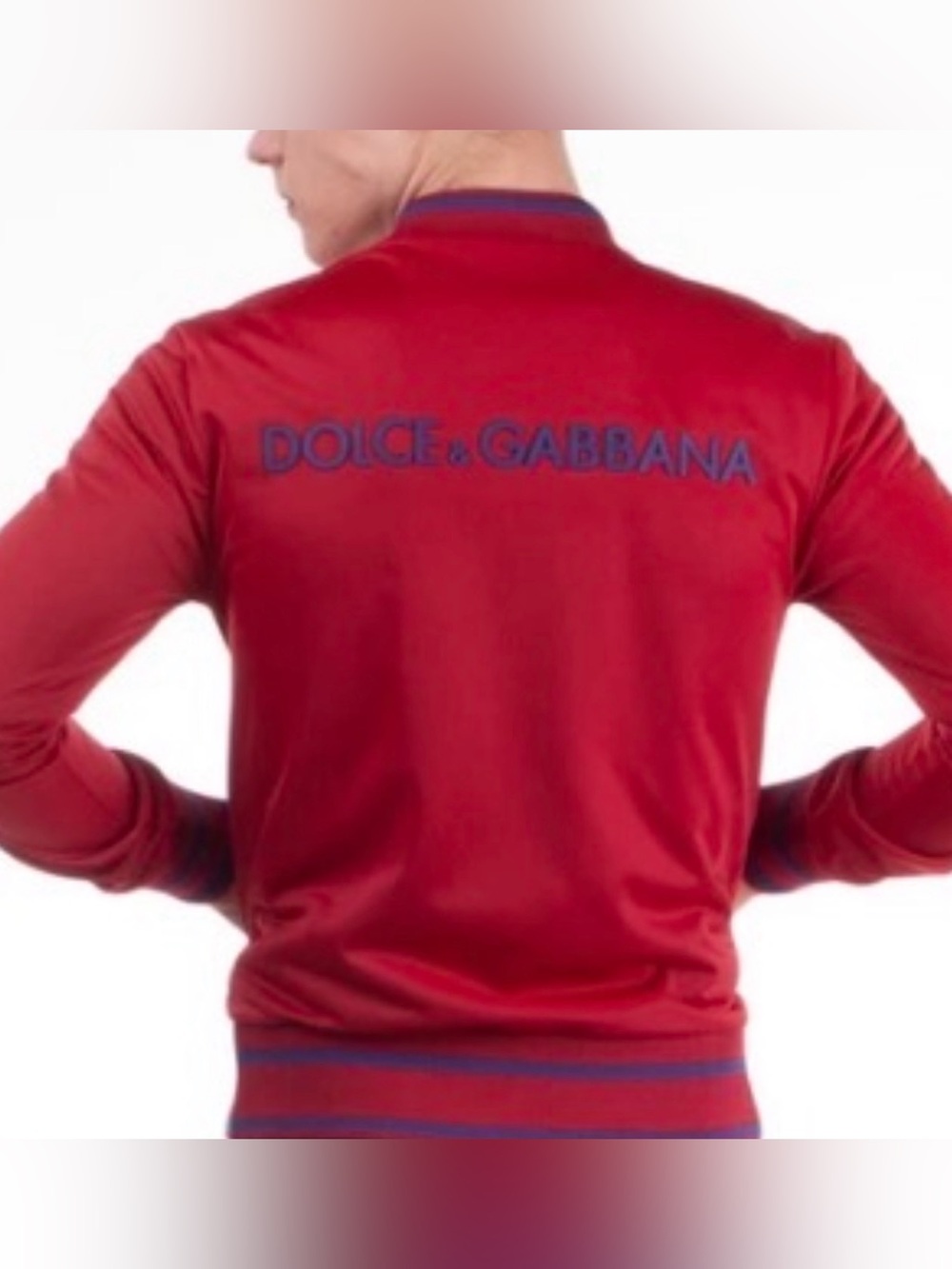 Dolce & Gabbana Red Bomber Jacket with Blue Logo